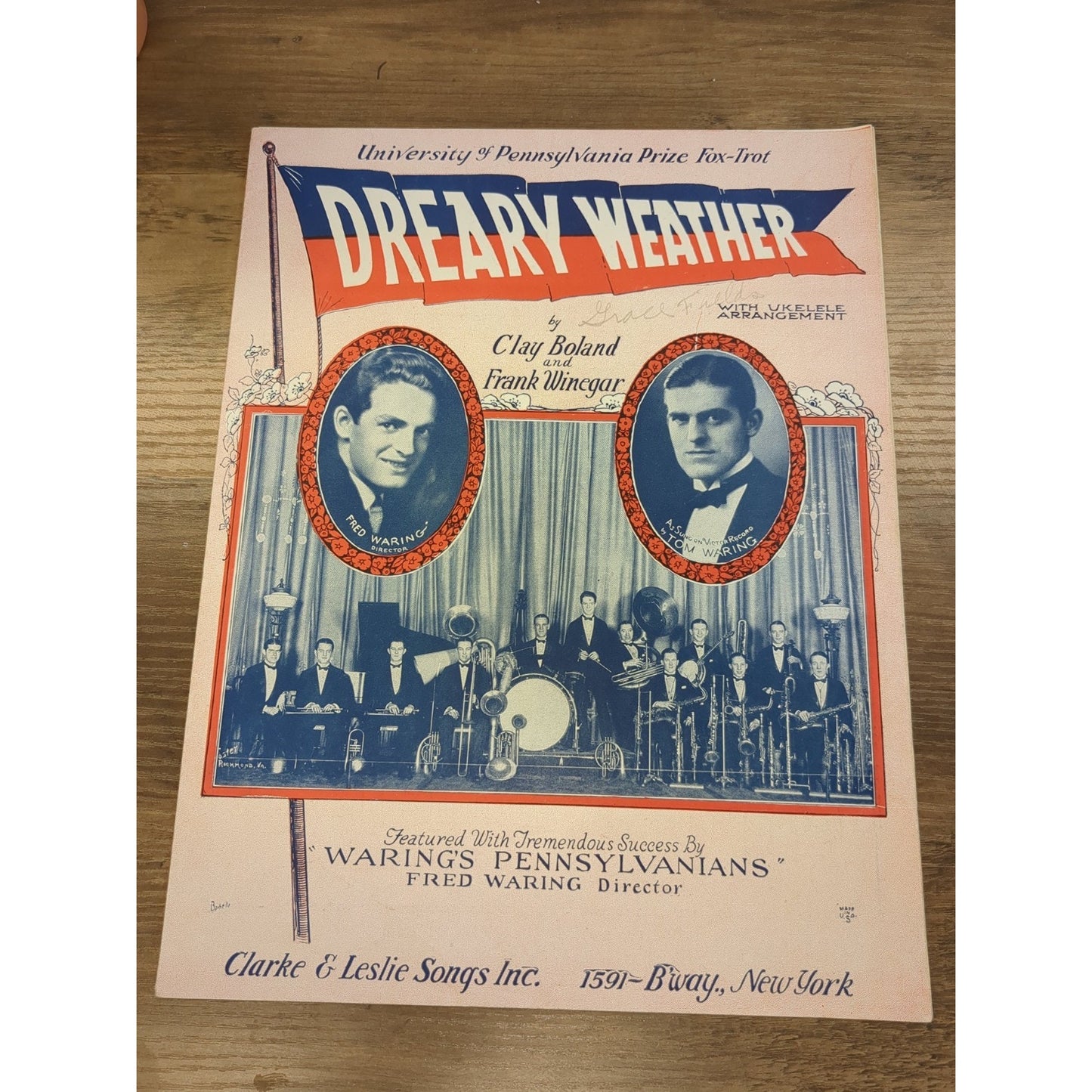 Dreary Weather: Univ of Penn. Fox Trot - 1924 sheet music - Fred & Tom Waring