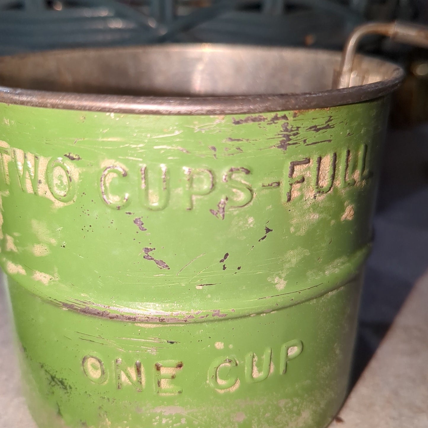 Vintage Green Two Cups flour sifter