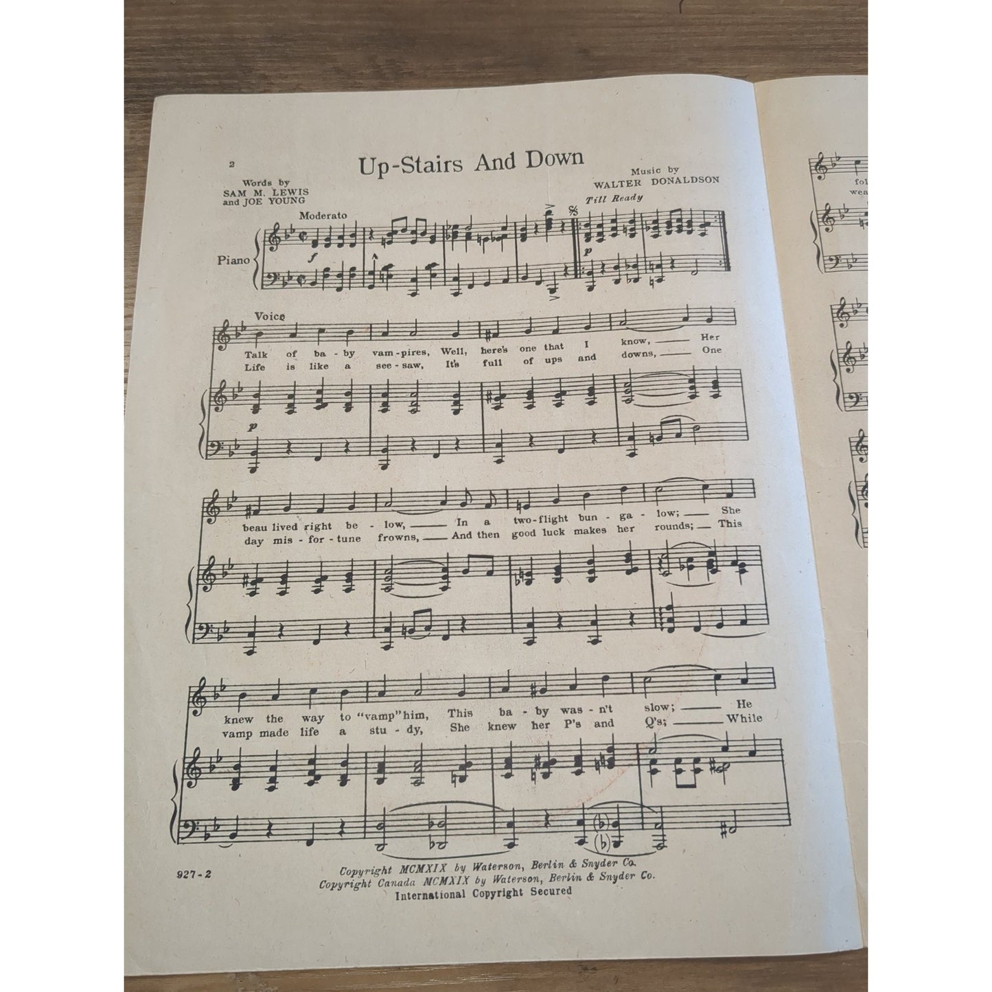 M OLIVE THOMAS Movie Vintage Musical sheet music UPSTAIRS & DOWN