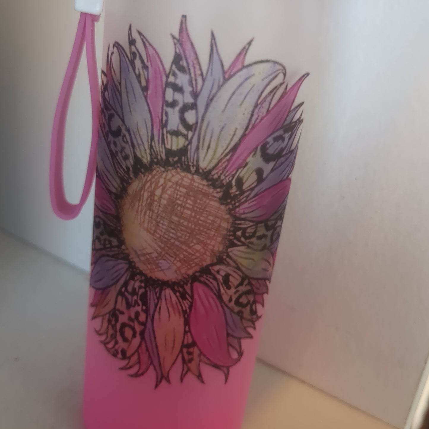 17oz Double Walled Glass pink Tumbler Cheetah Sunflower