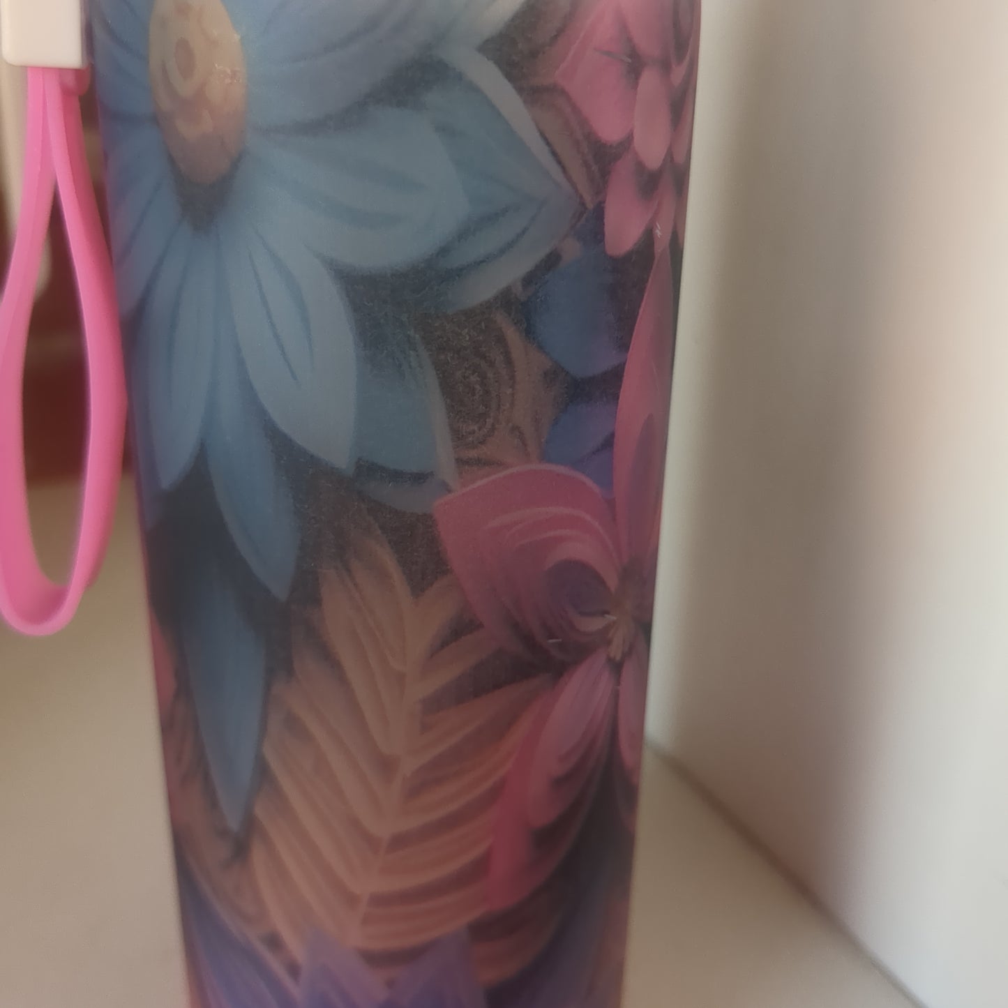17oz Double Walled Glass Tumbler pink with flowers