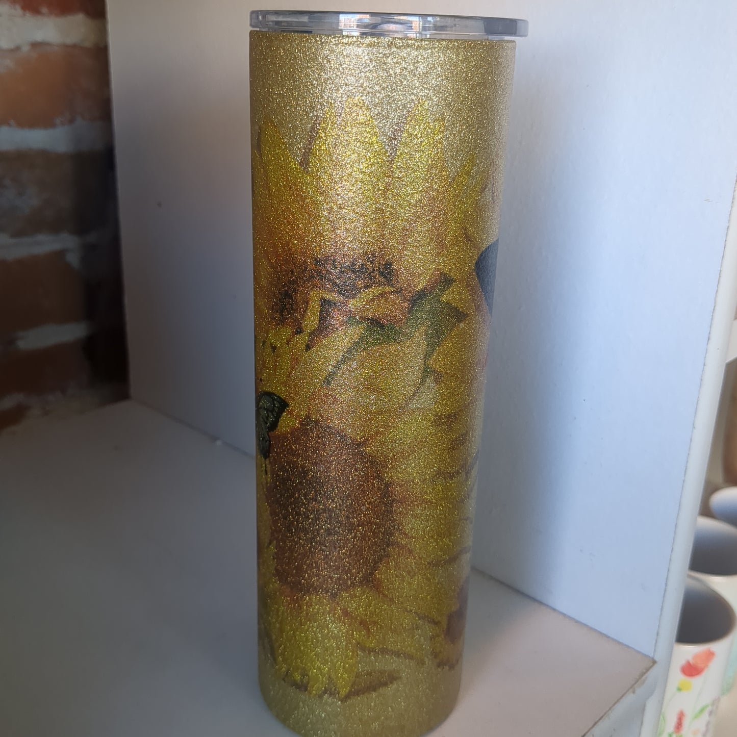 30 Ounce Stainless Steel Insulated Glitter Tumbler With Butterflies And Sunflowers