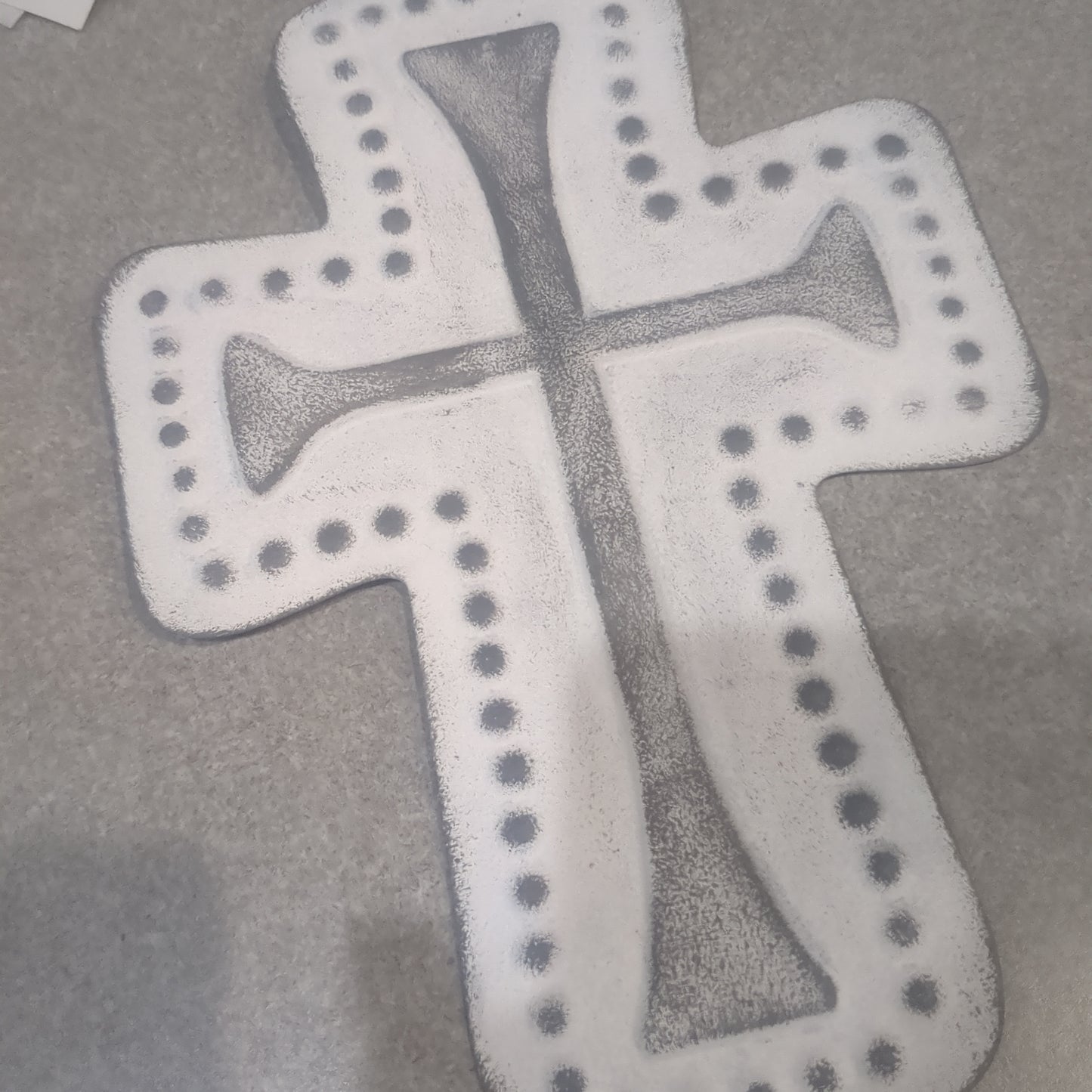 Distressed Metal Cross Dotted Ornament