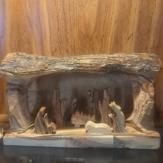 Nativity medium Grotto Carved in olive wood Branch - 4"x8"  made in Bethlehem n2