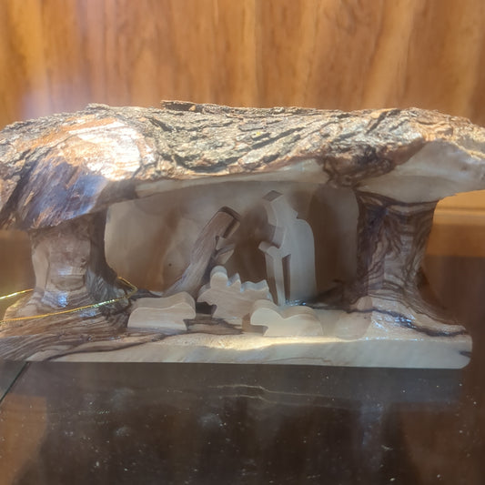 Small Grotto nativity carved in olive wood Branch - 3"x5" n3