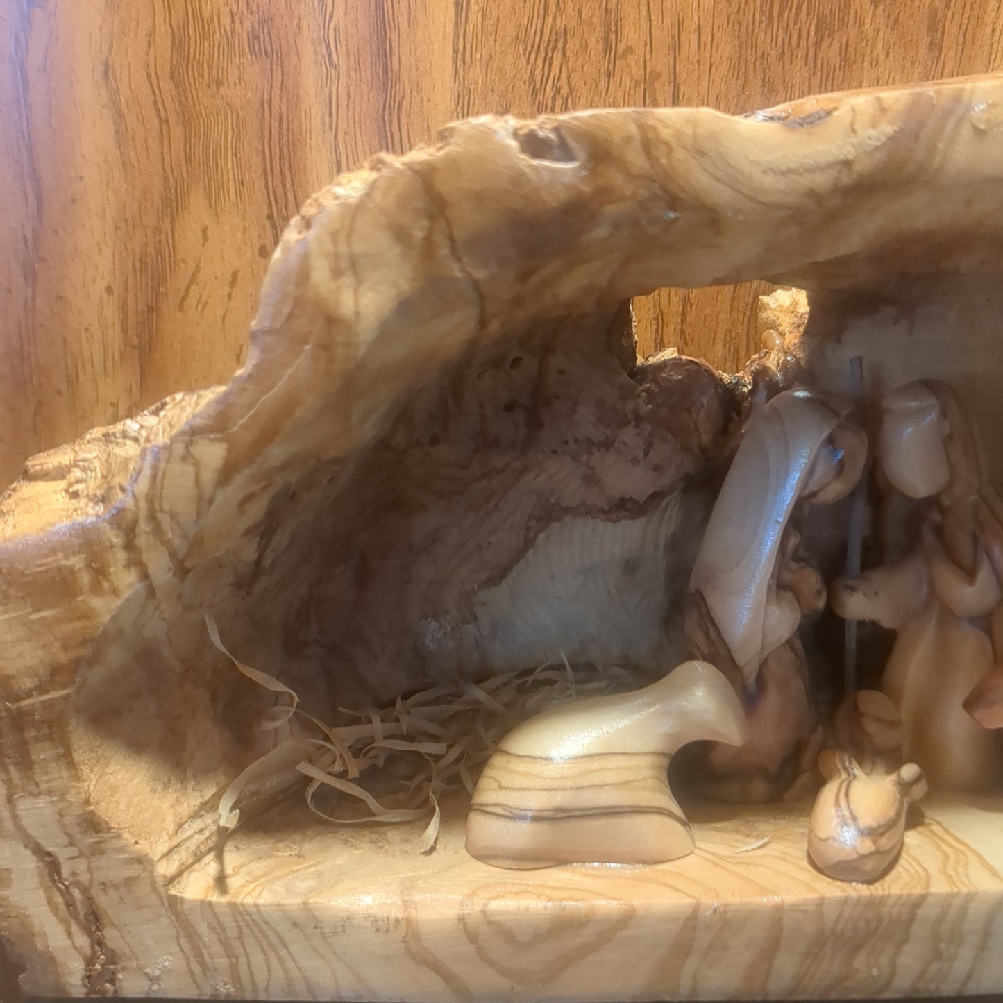 Large Grotto nativity made from Roots of the olive wood tree.  Made in Bethlehem. N1