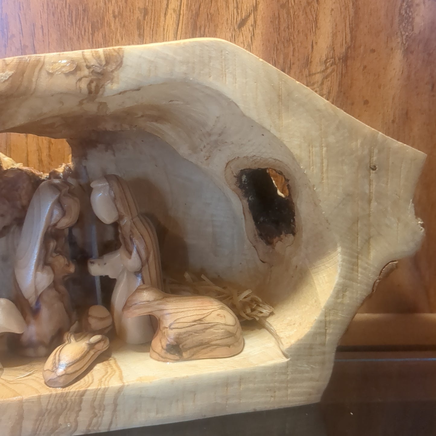 Large Grotto nativity made from Roots of the olive wood tree.  Made in Bethlehem. N1