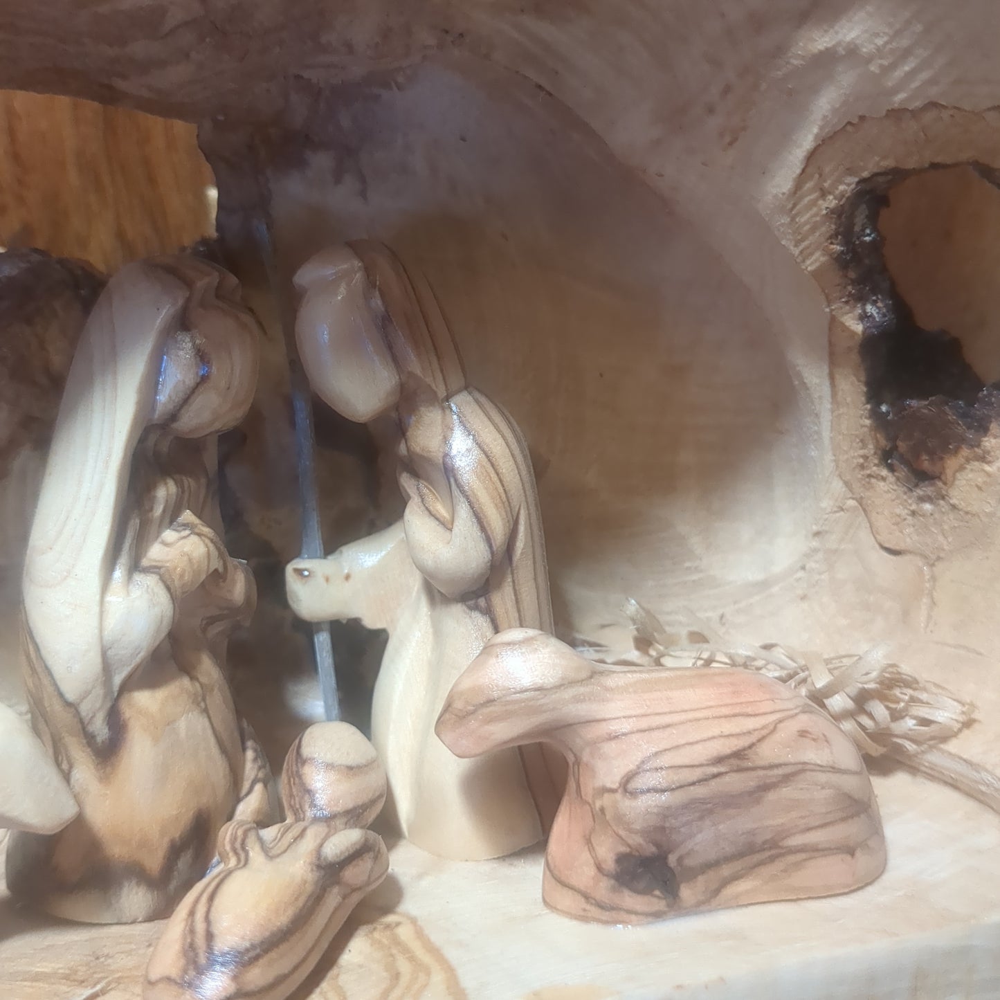 Large Grotto nativity made from Roots of the olive wood tree.  Made in Bethlehem. N1