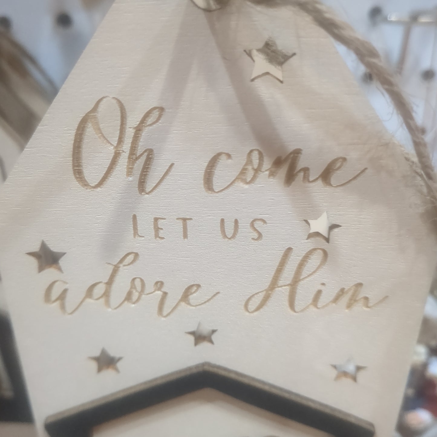 Let Us Adore Him Wooden Tag Christmas Ornament