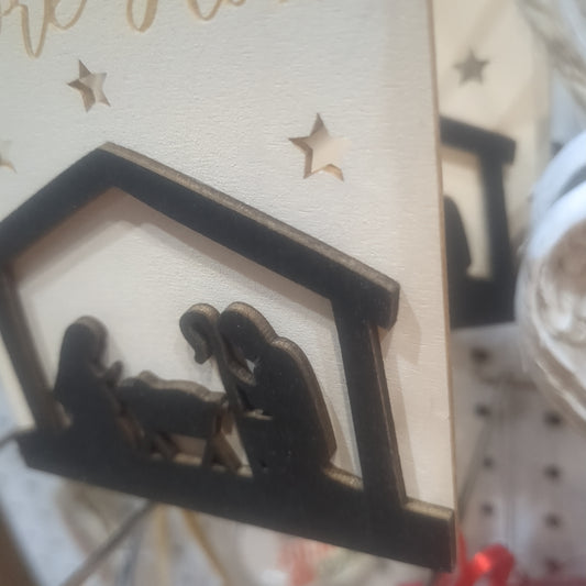 Let Us Adore Him Wooden Tag Christmas Ornament