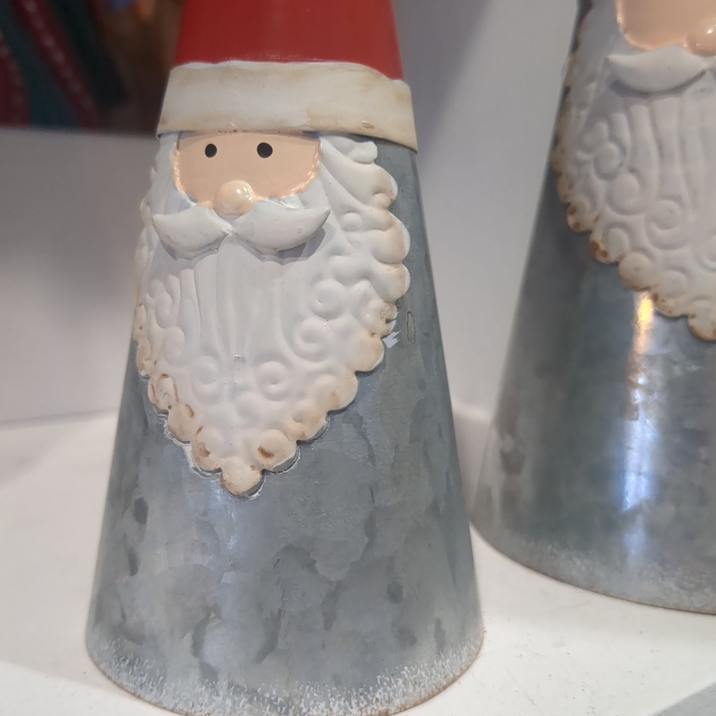 Set of 2 galvanized metal cone Santa table piece