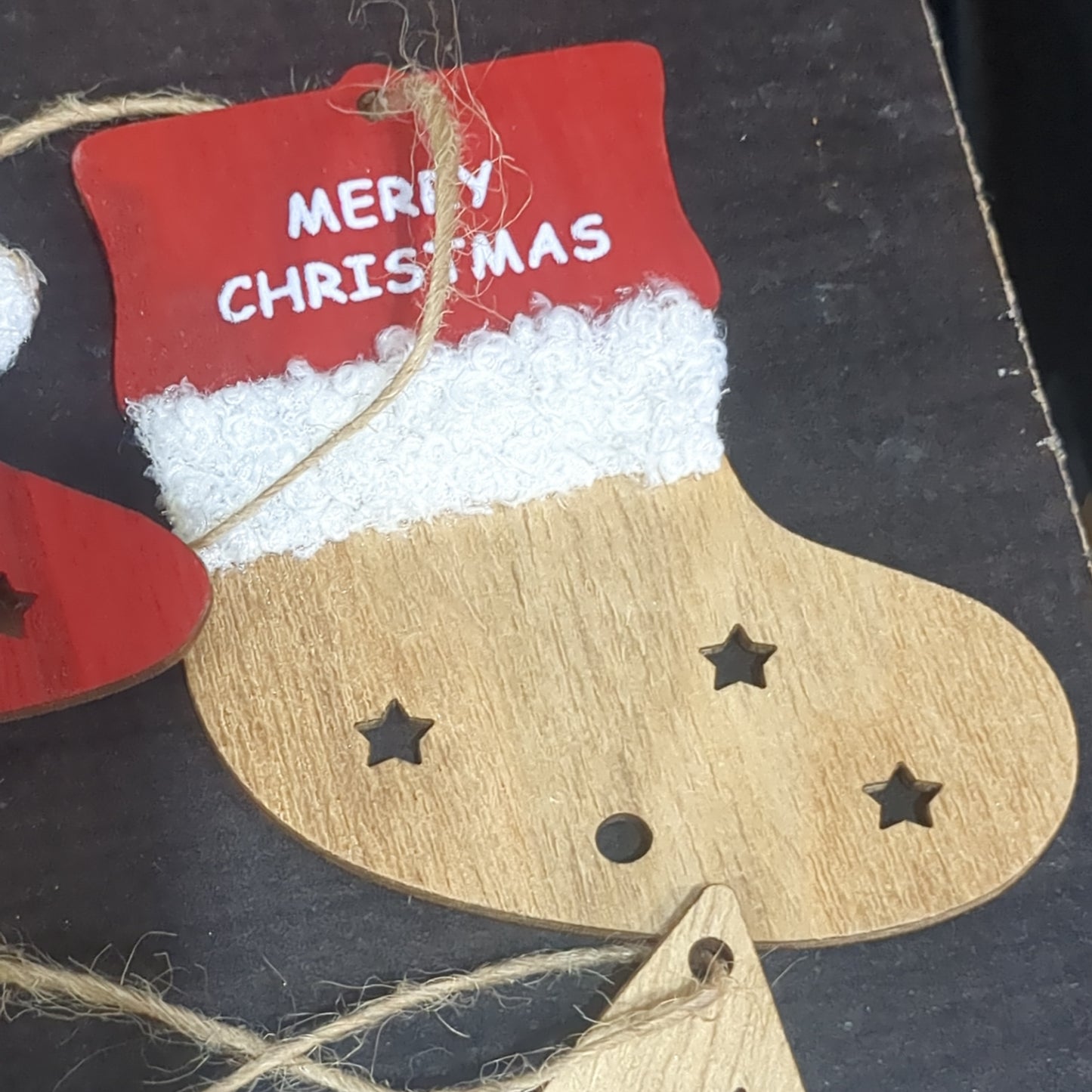 Set of 4 Wooden ornaments painted with furry trim