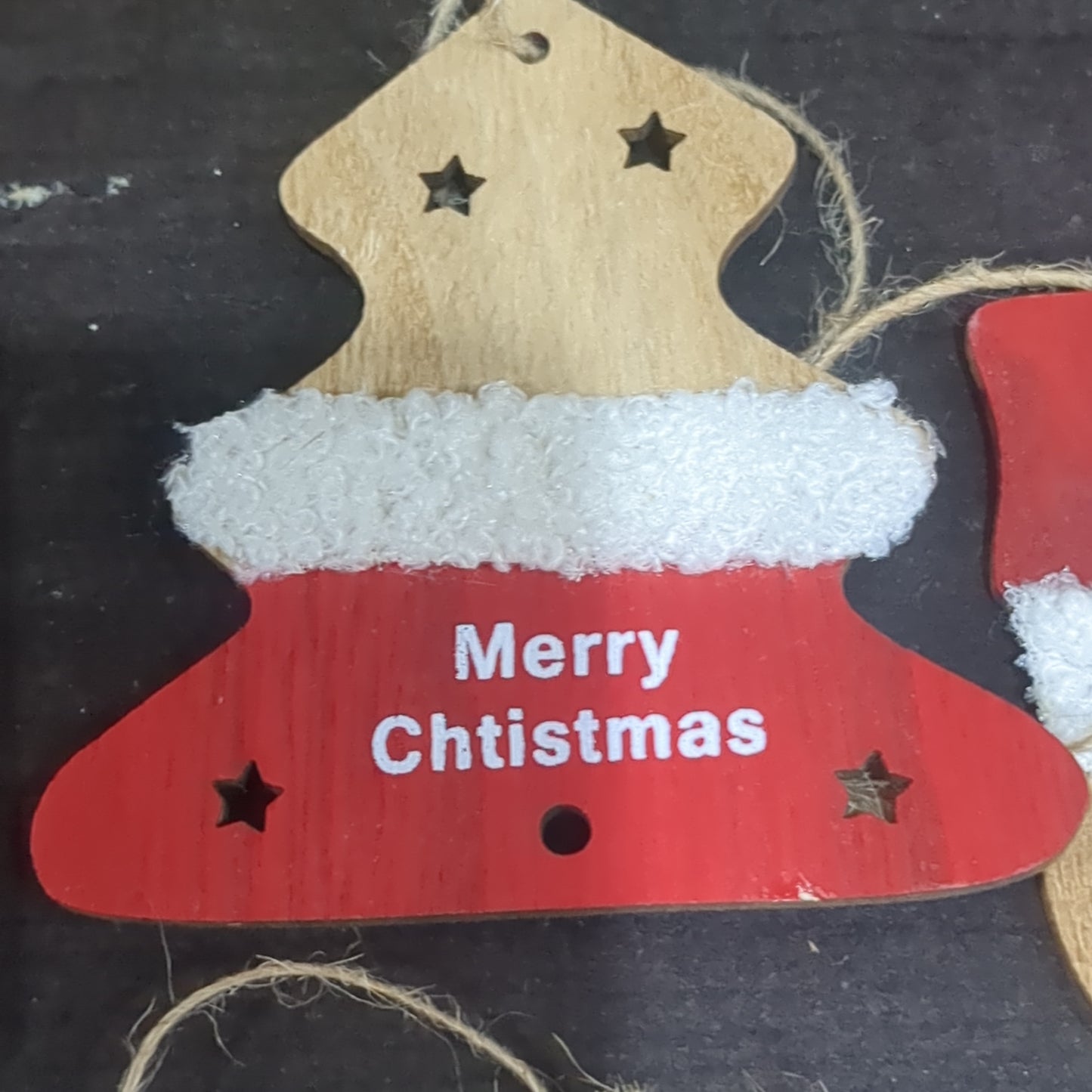 Set of 4 Wooden ornaments painted with furry trim