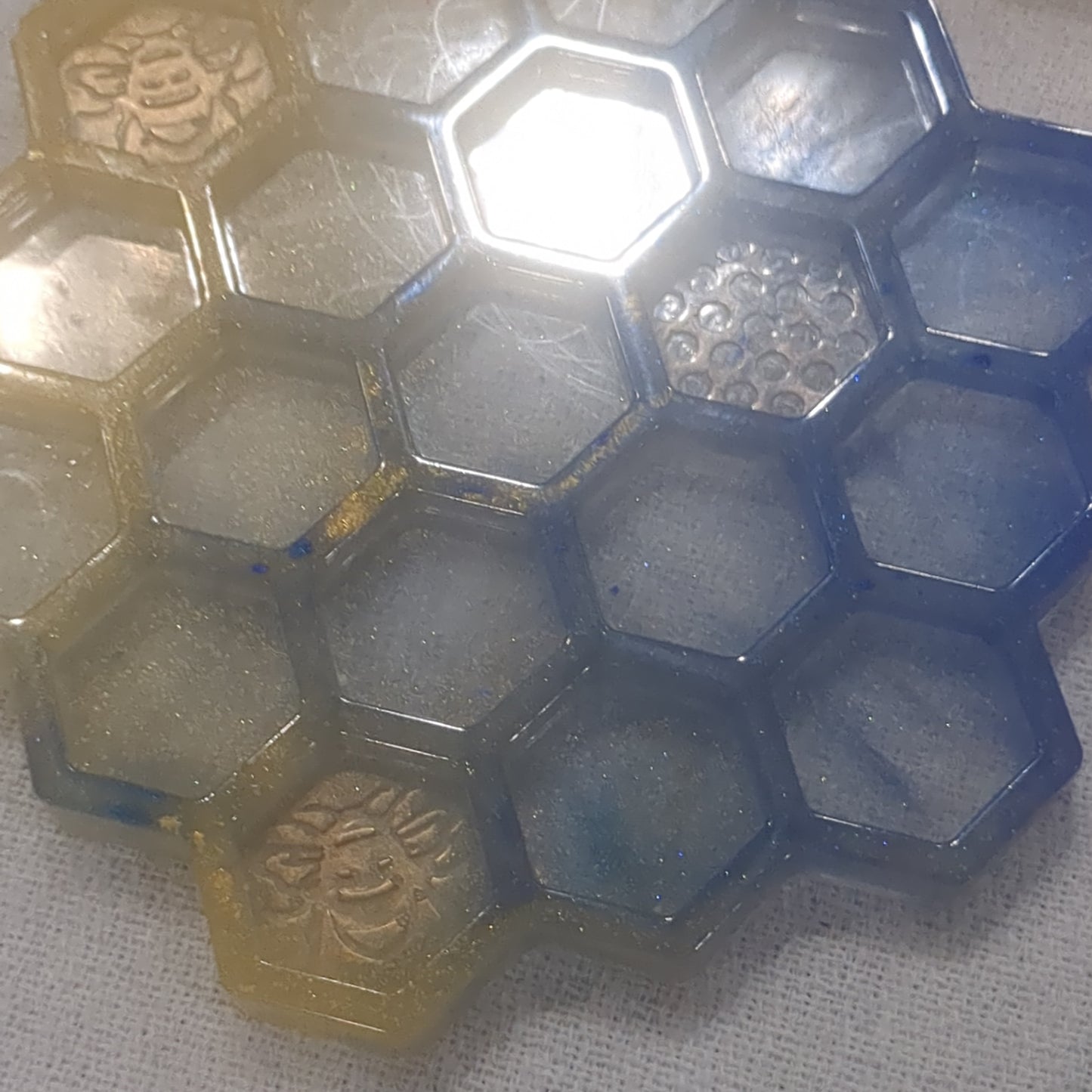 Coaster Set blue and gold bee and honeycomb unique gift