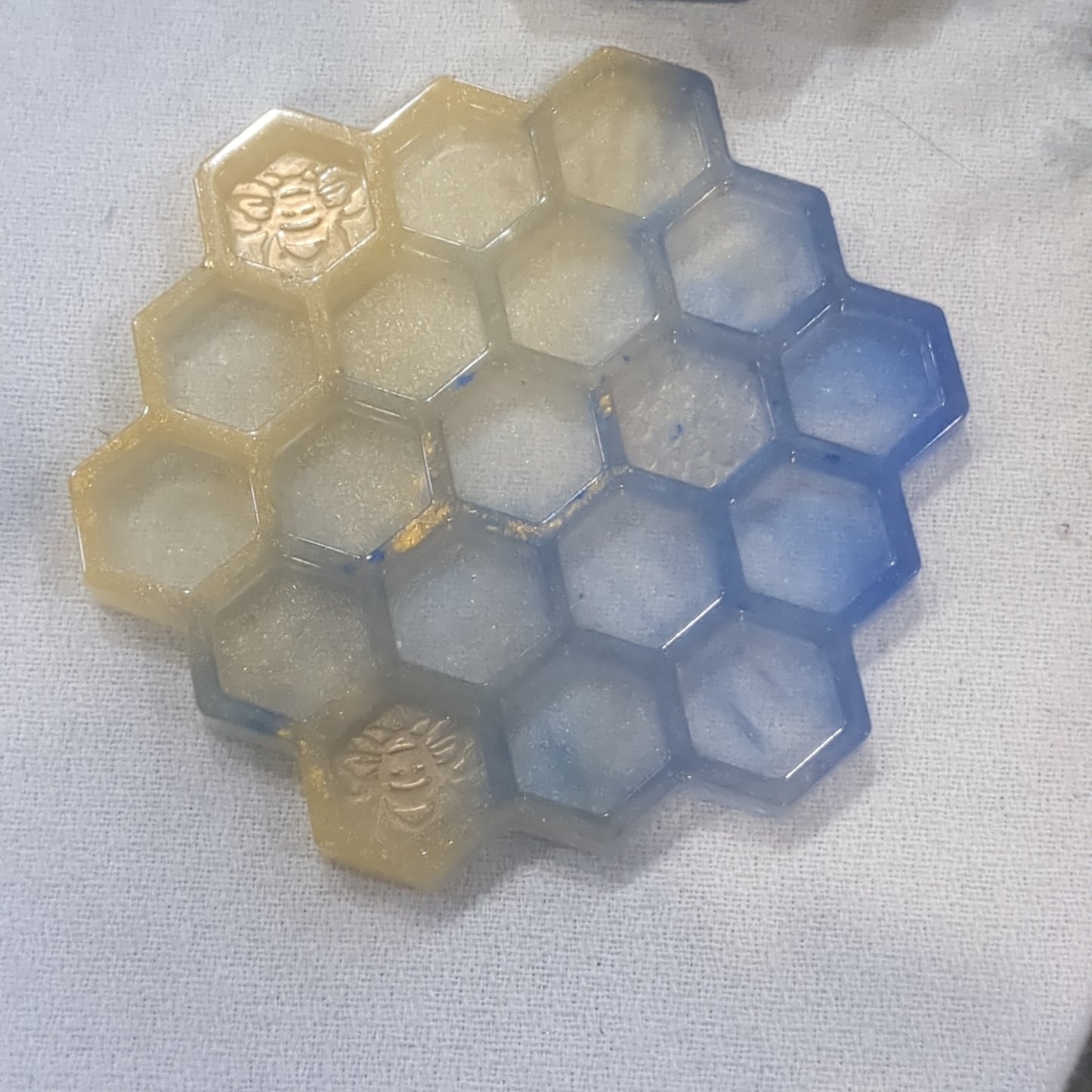 Coaster Set blue and gold bee and honeycomb unique gift