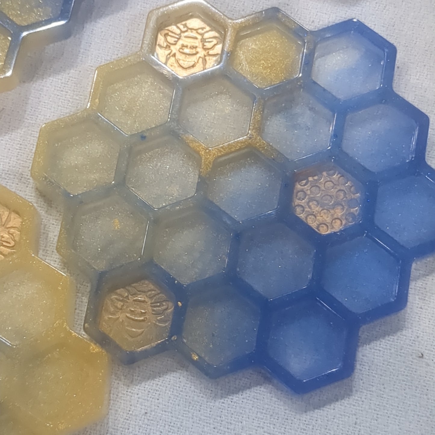 Coaster Set blue and gold bee and honeycomb unique gift