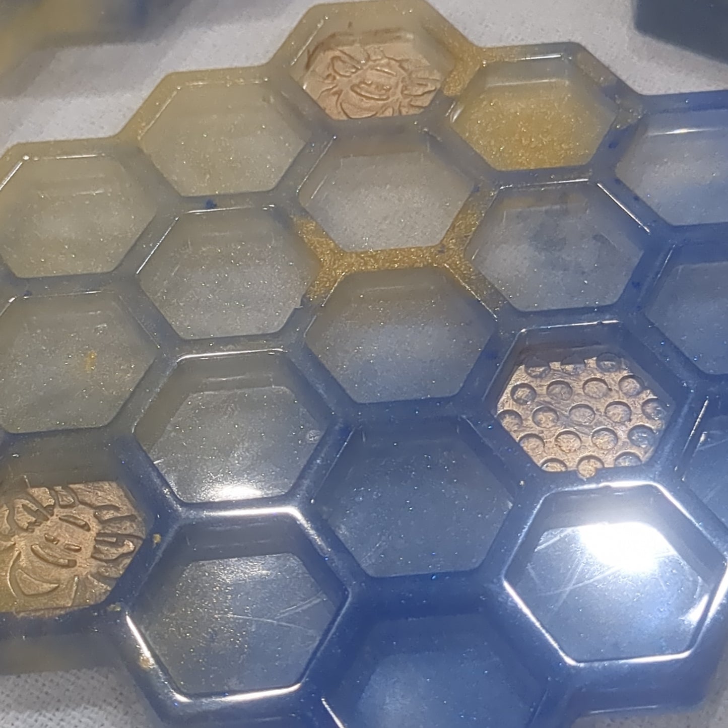 Coaster Set blue and gold bee and honeycomb unique gift