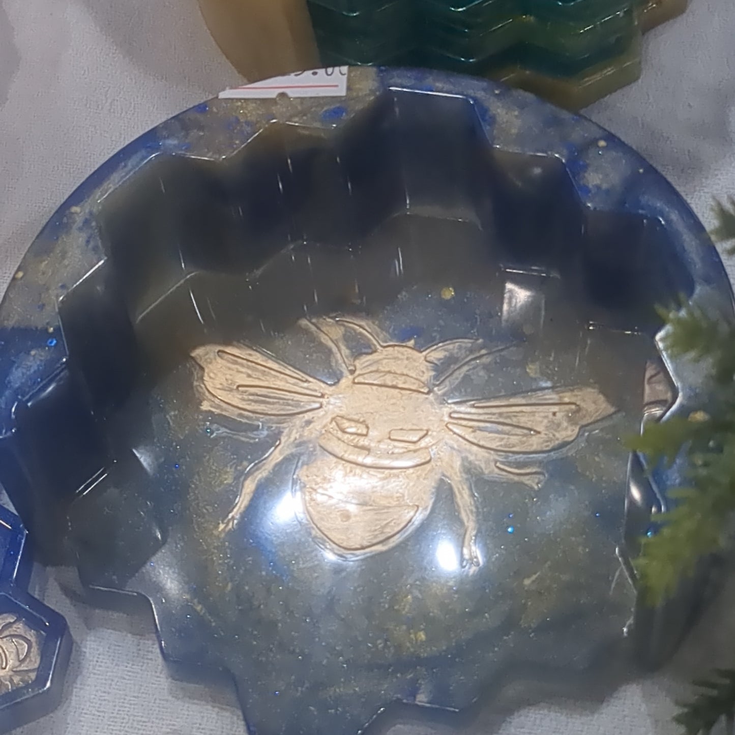 Coaster Set blue and gold bee and honeycomb unique gift