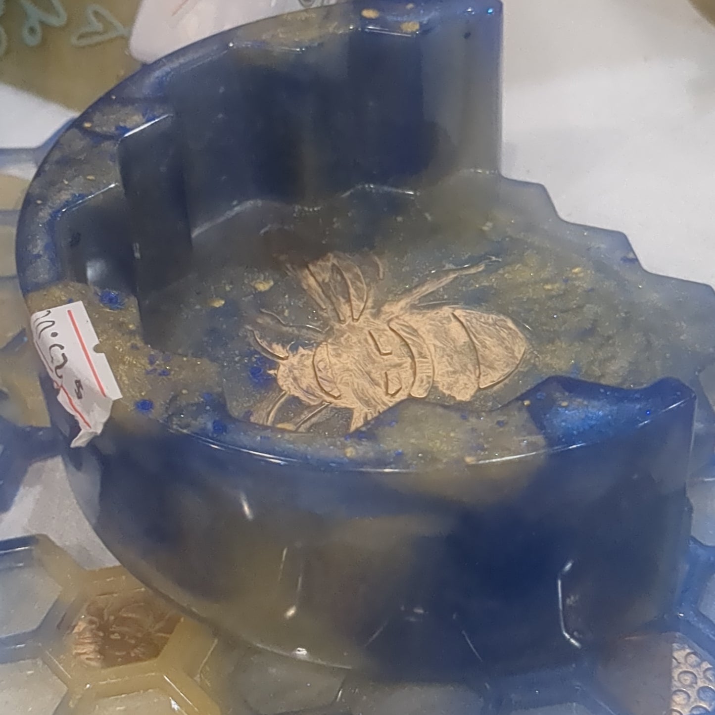 Coaster Set blue and gold bee and honeycomb unique gift