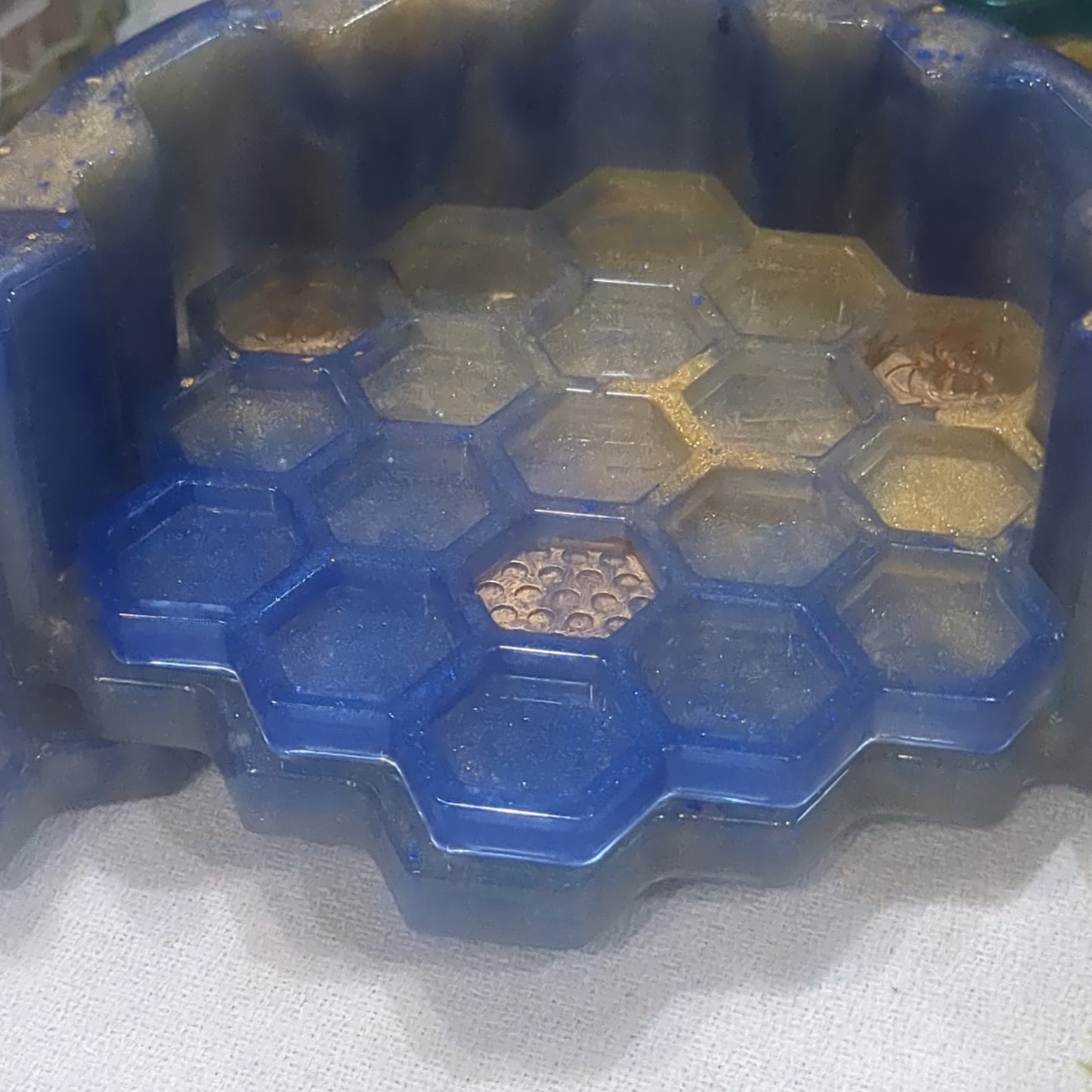 Coaster Set blue and gold bee and honeycomb unique gift
