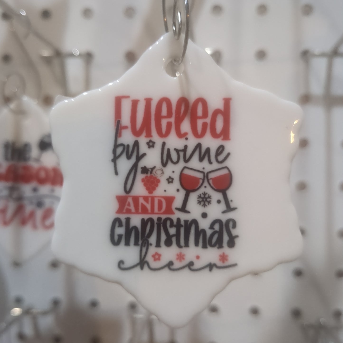 Ceramic wine ornament. Fueled by wine and Christmas cheer
