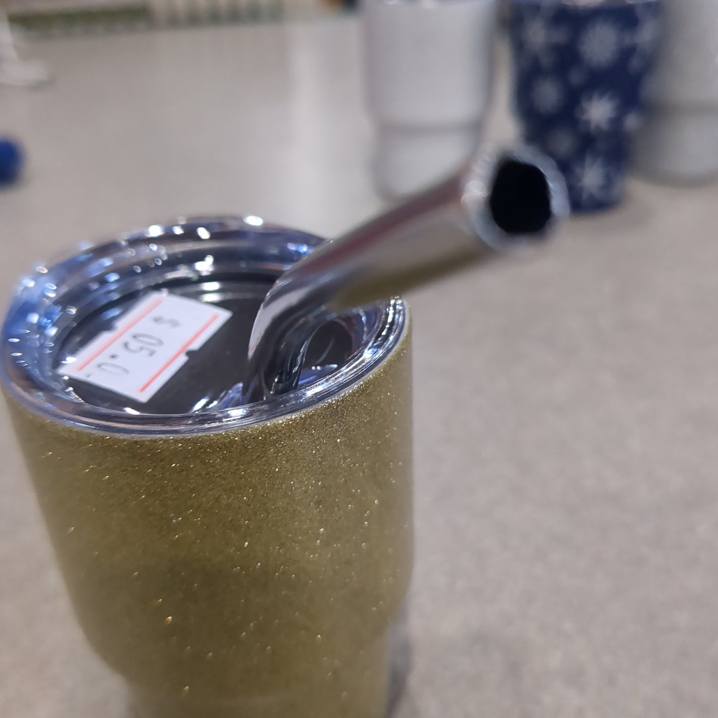 Shot glass / mini Tumbler for dolls and Barbies gold glitter