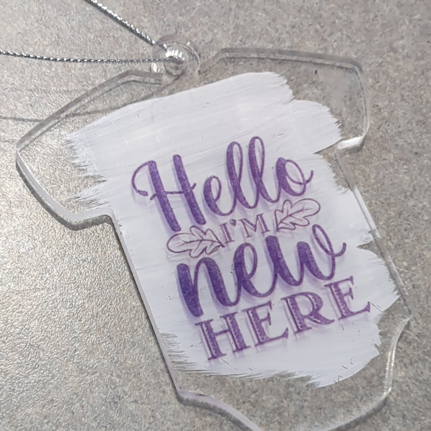 Acrylic onesie ornament hello I'm new here baby ornament