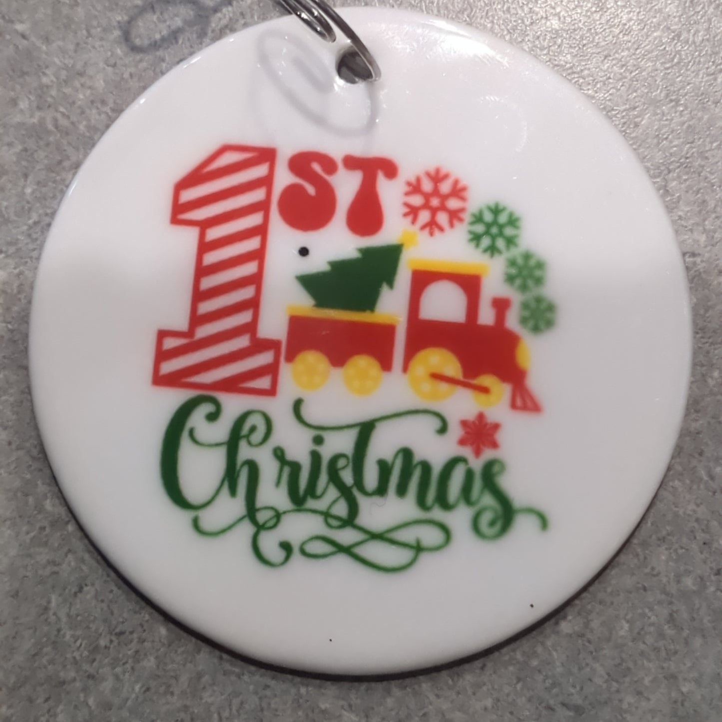 Ceramic ornament baby's first Christmas with a train