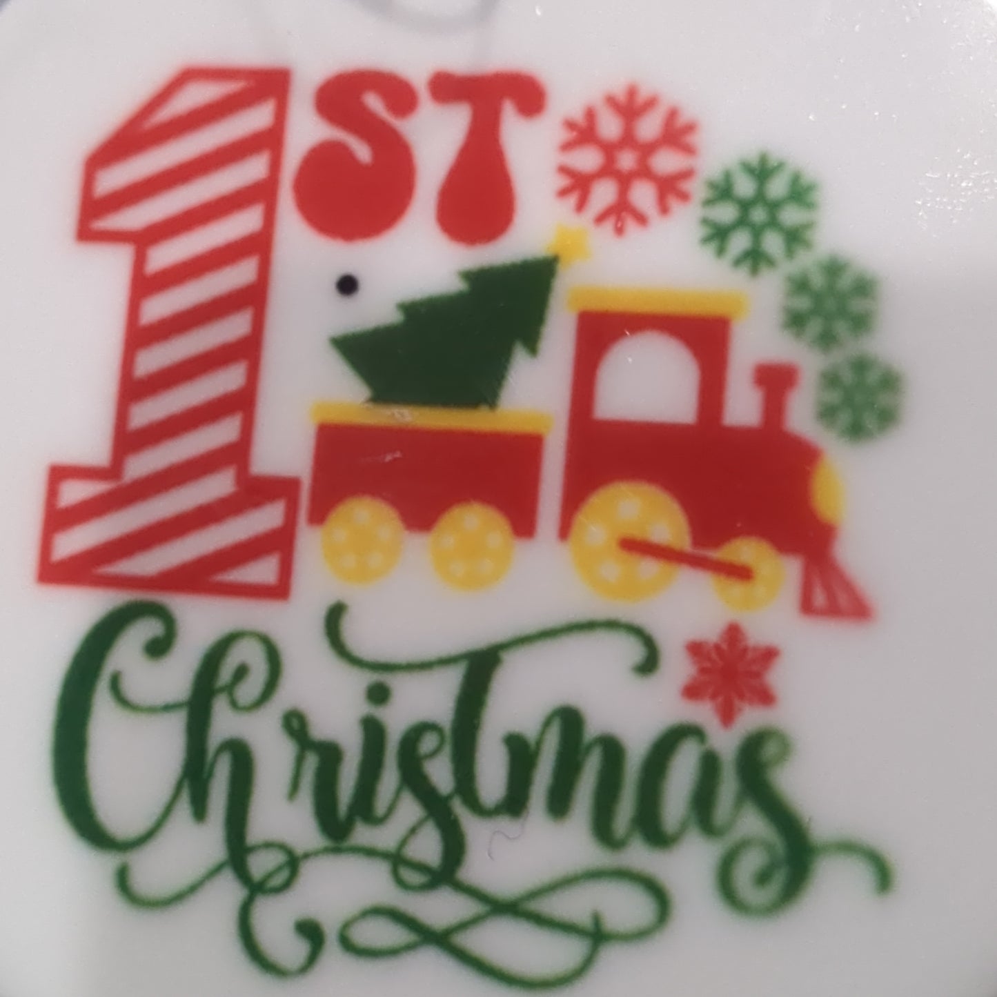 Ceramic ornament baby's first Christmas with a train