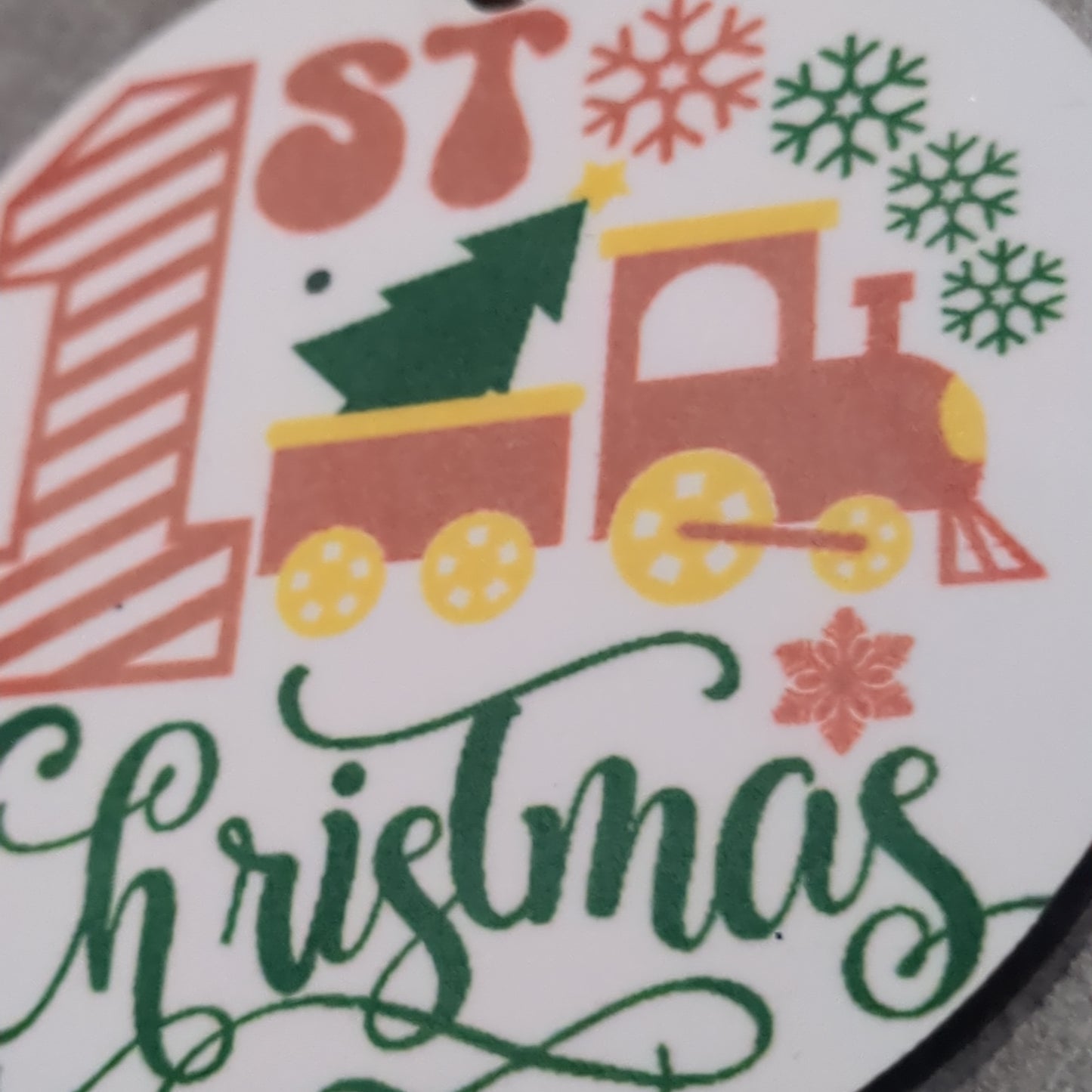MDF ornament first Christmas with a train