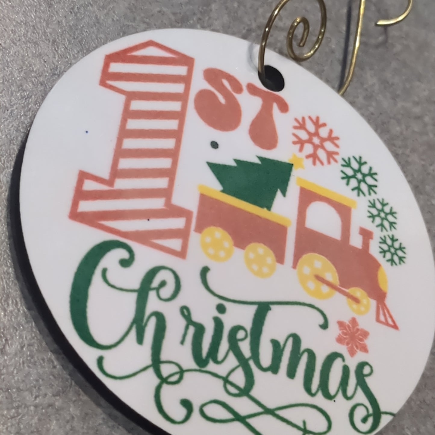 MDF ornament first Christmas with a train