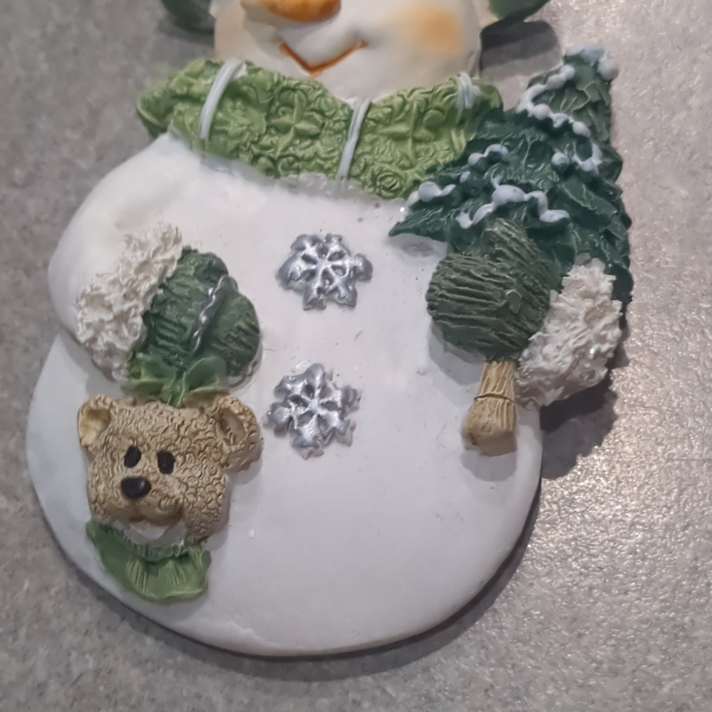 Og3 Polycrylic snowman ornament with tree and teddy bear