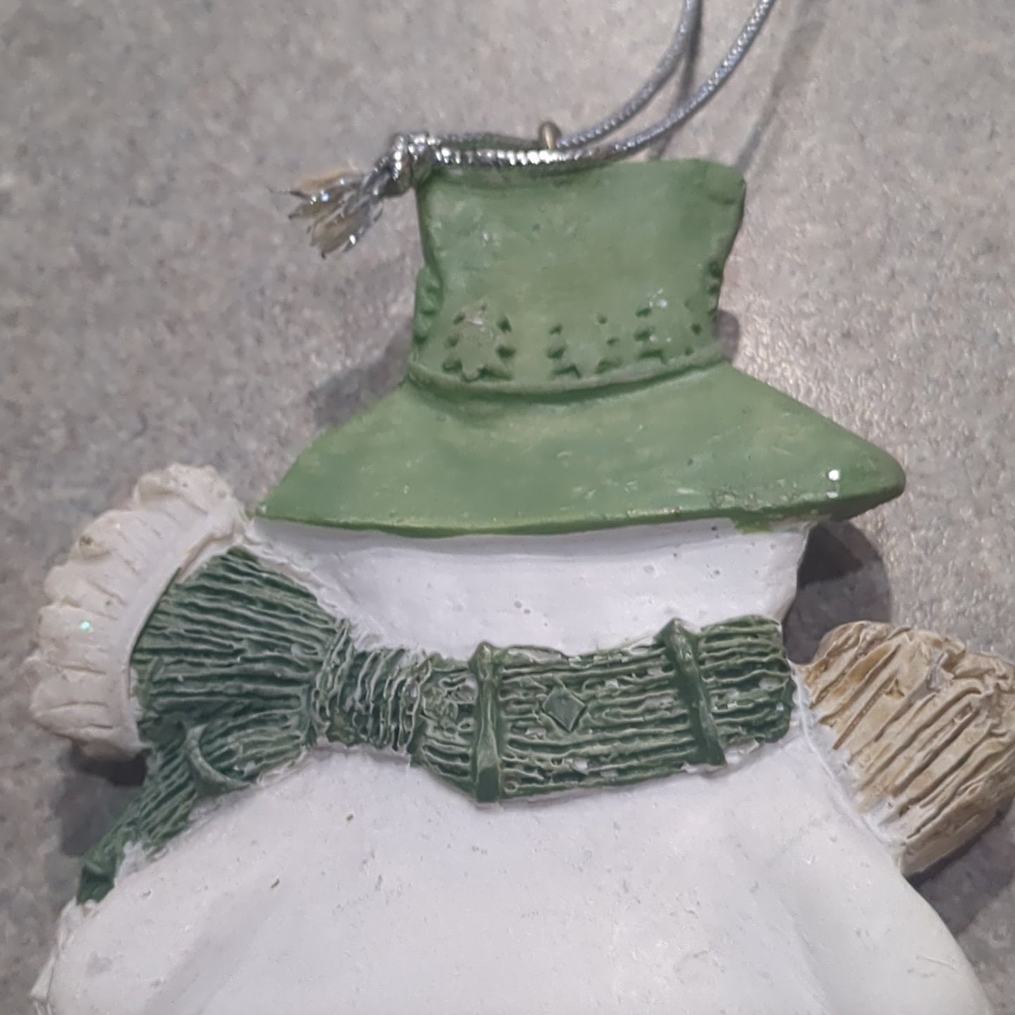 Og2 Polycrylic snowman ornament with a broom - green