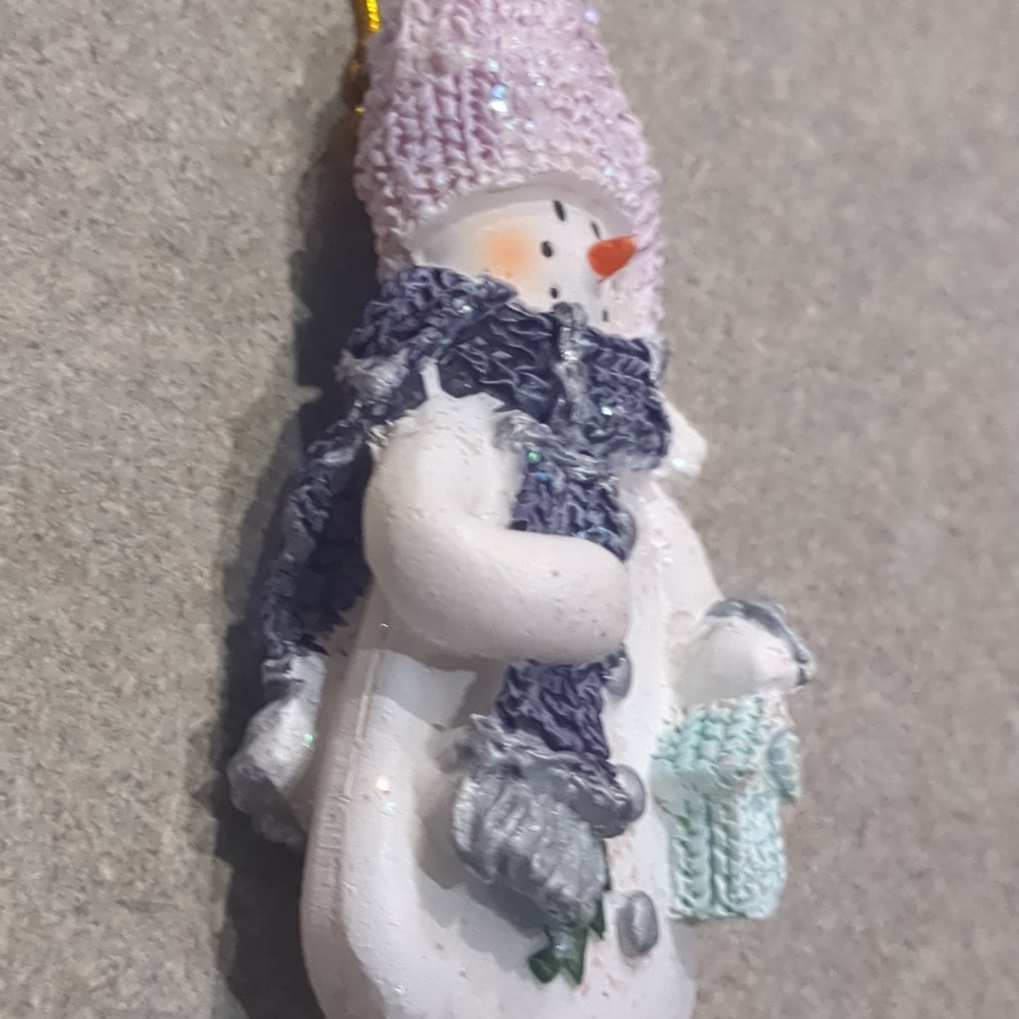 Op4 Polycrylic snowman ornament with a birdhouse lilac and purple