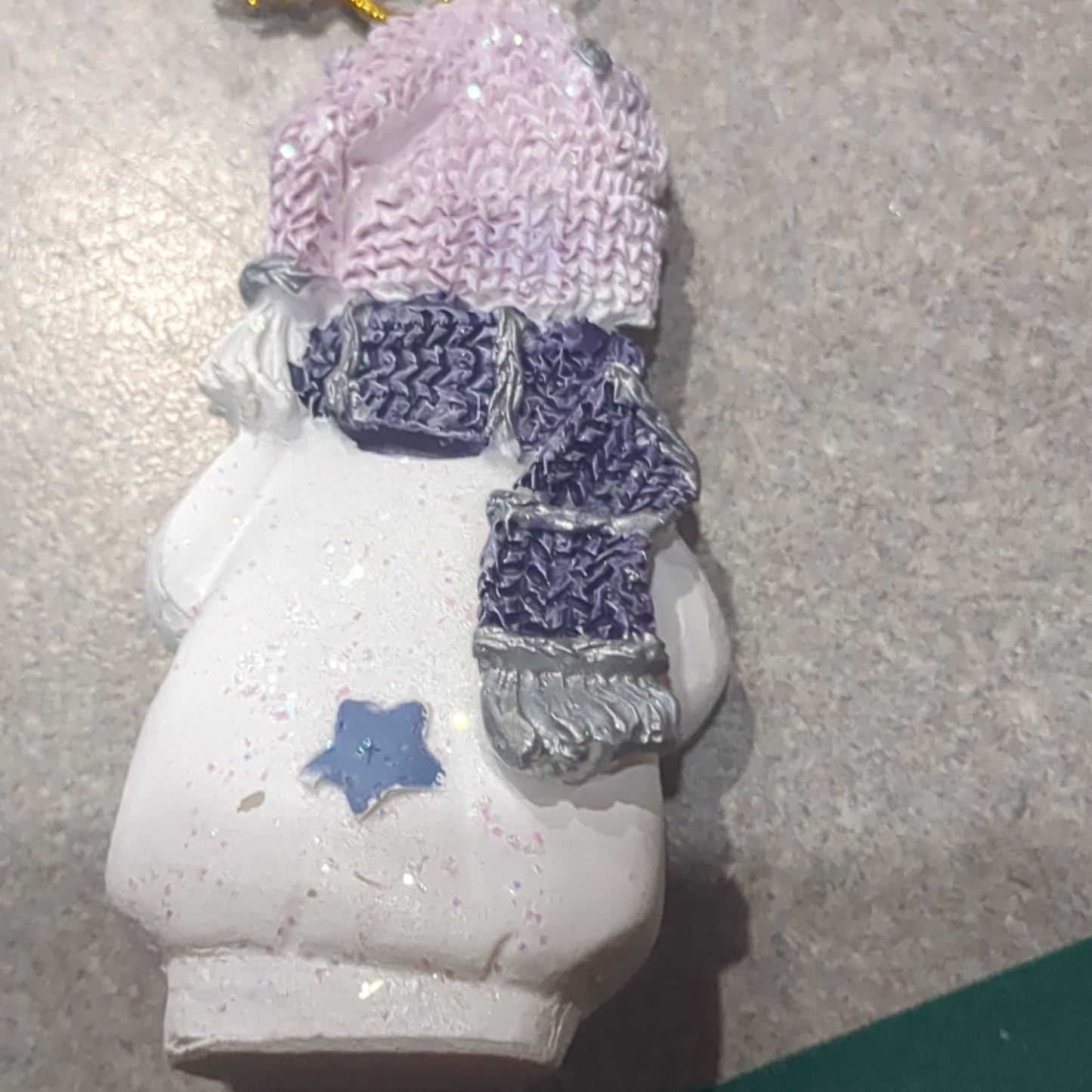 Op4 Polycrylic snowman ornament with a birdhouse lilac and purple