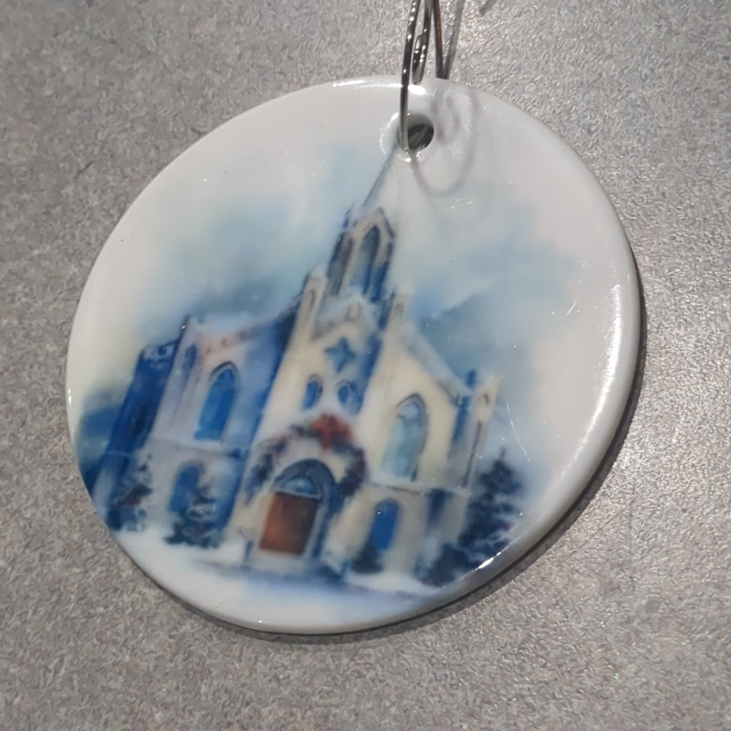 Ceramic ornament blue and white church