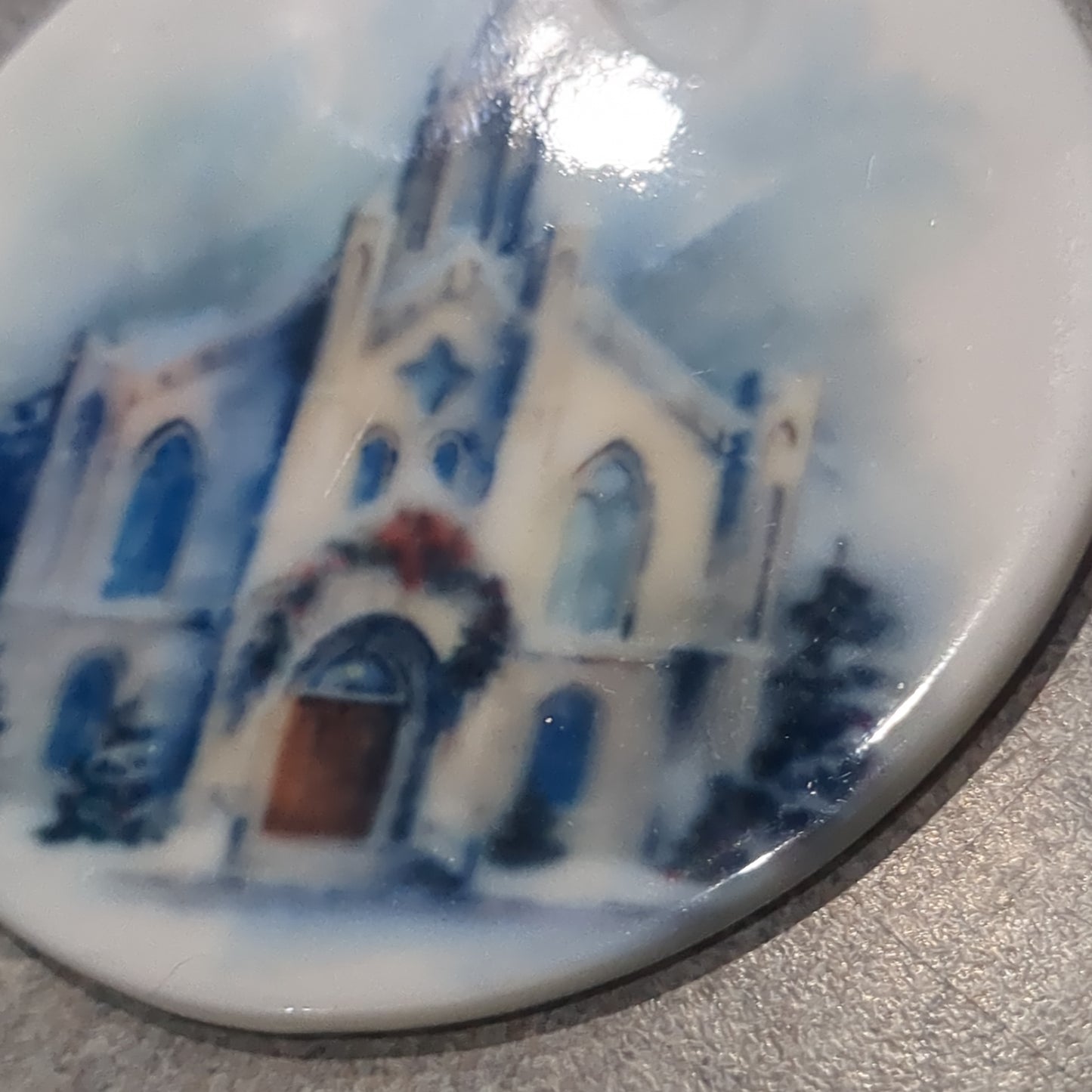 Ceramic ornament blue and white church