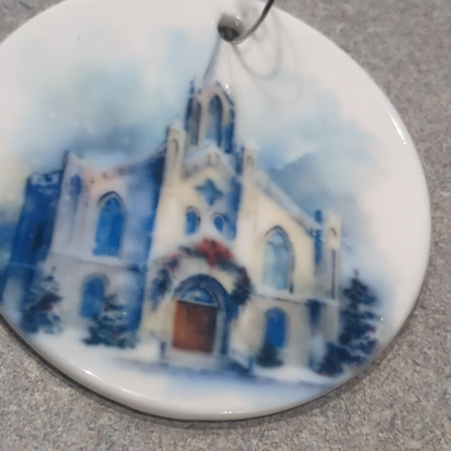 Ceramic ornament blue and white church