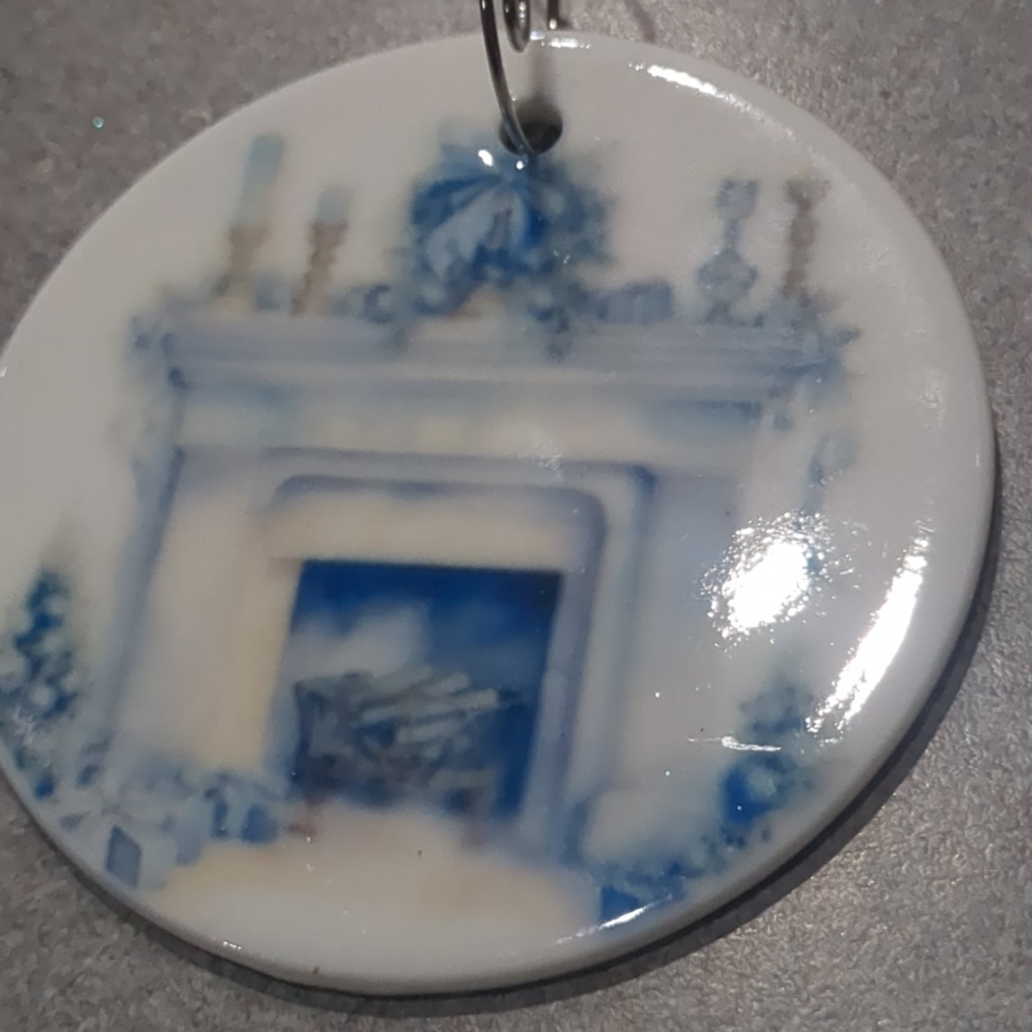 Ceramic ornament blue and white fireplace