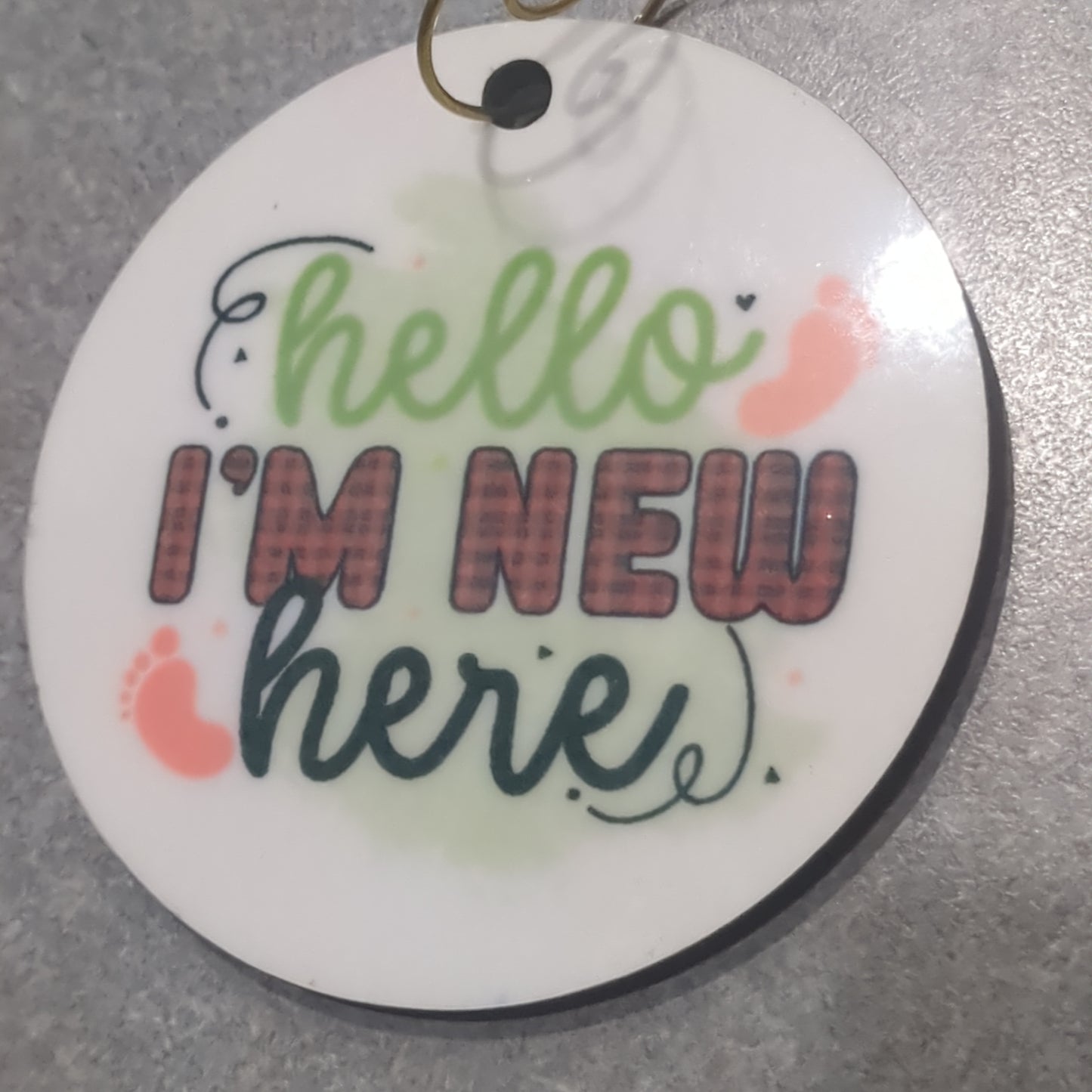 MDF ornament hello I'm new here. New baby ornament