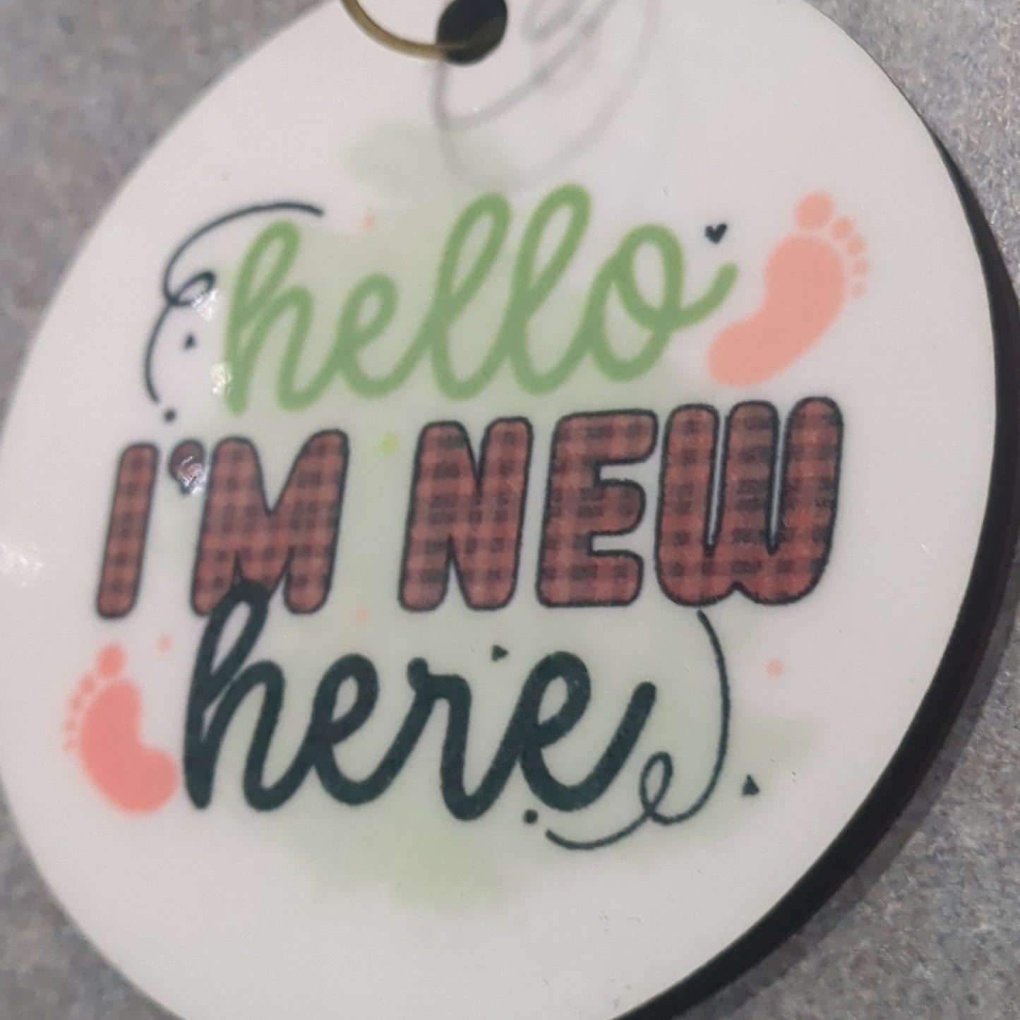 MDF ornament hello I'm new here. New baby ornament
