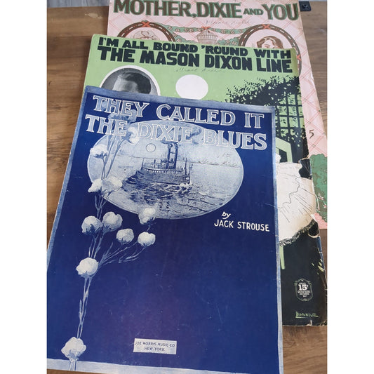 Lot Of Three Vintage Sheet Music. Dixie Blues, Mason Dixon Line, Mother Dixie &