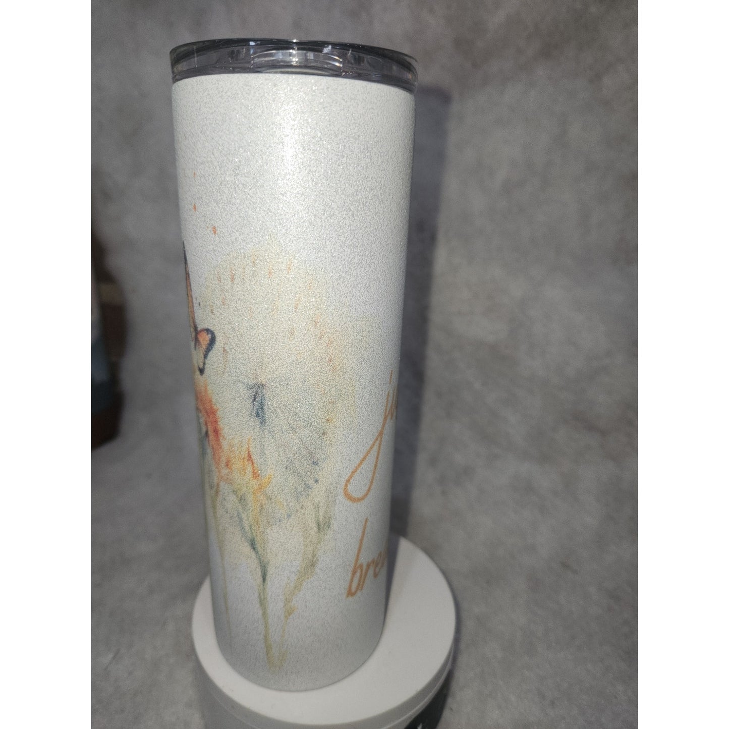 20 oz Stainless Steel Glitter Tumbler Just Breathe Butterflies flowers