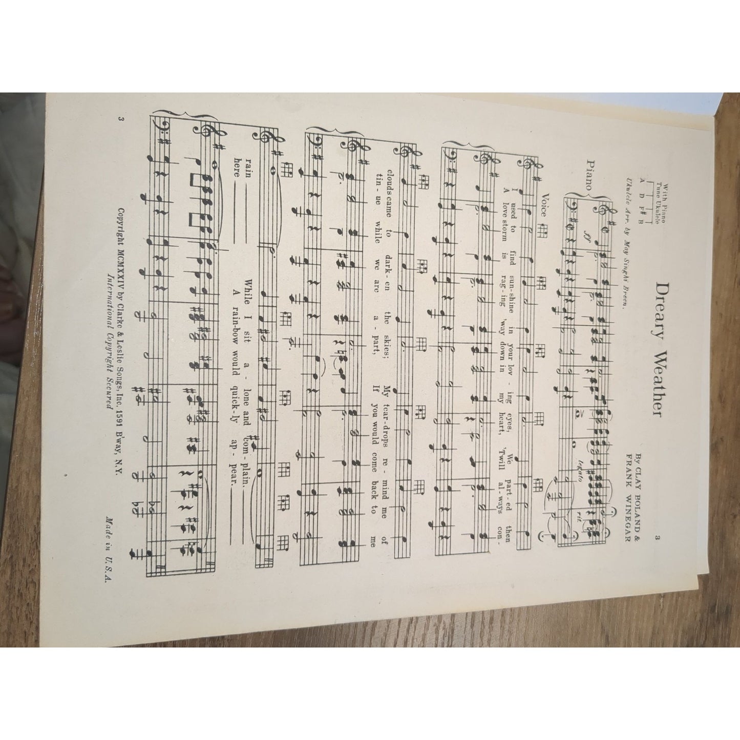 Dreary Weather: Univ of Penn. Fox Trot - 1924 sheet music - Fred & Tom Waring