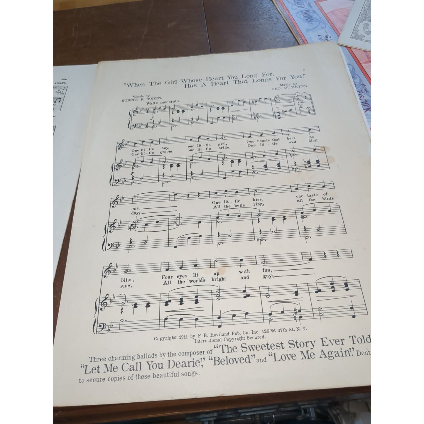 Vintage Sheet Music When The Girl Whose Heart You Long For George Meyer Robert Roden