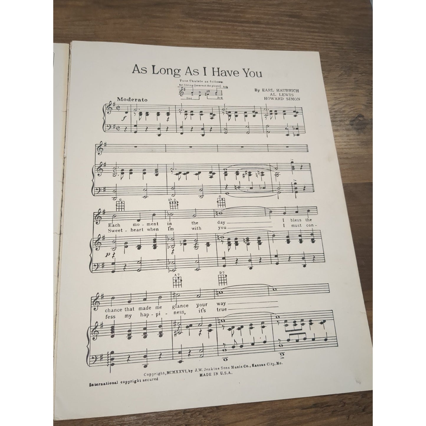 As Long As I Have You Vintage Sheet Music - 1926