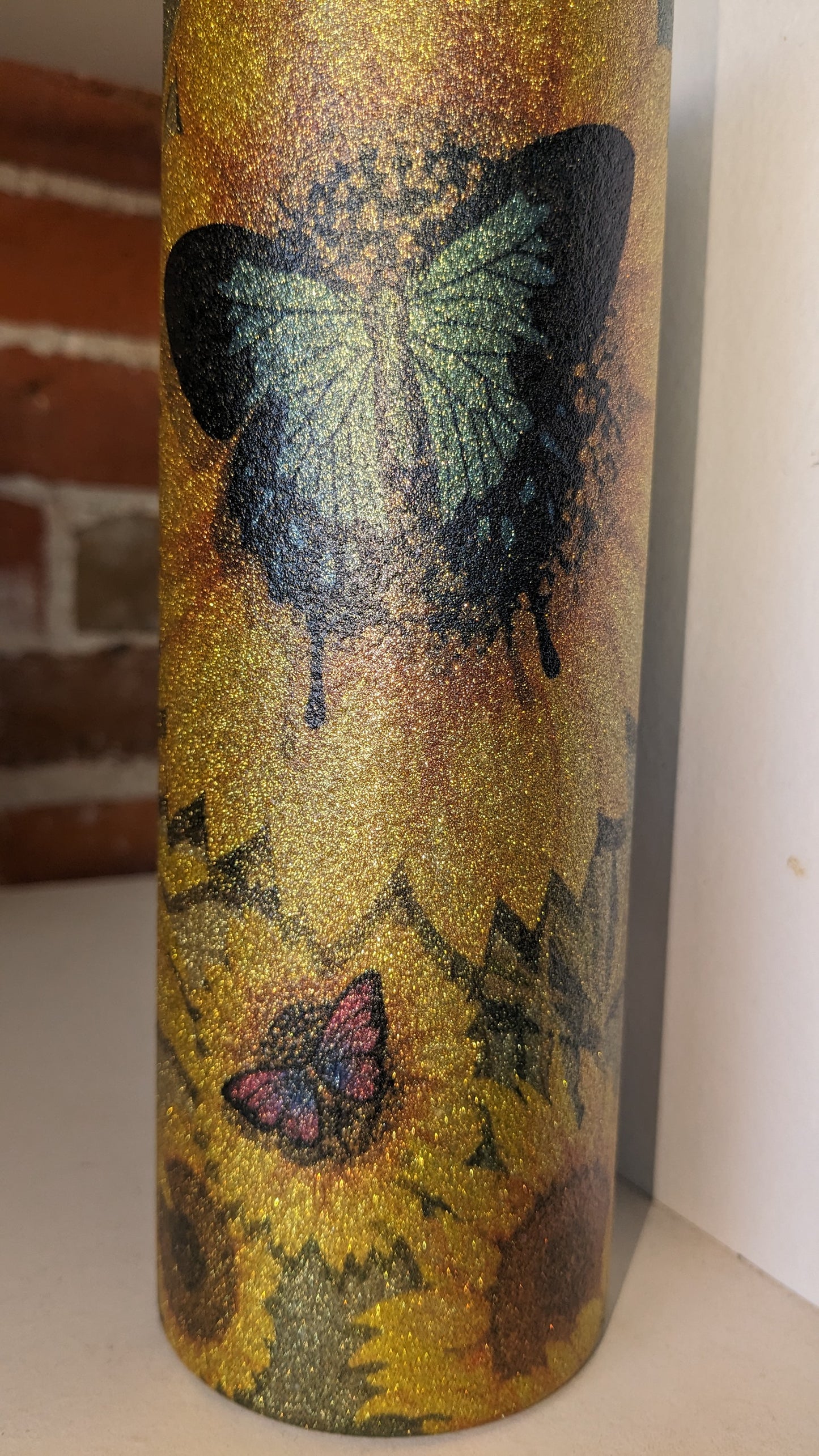 20 Oz Stainless Steel Insulated Glitter Tumbler Butterflies And Sunflowers 20gb