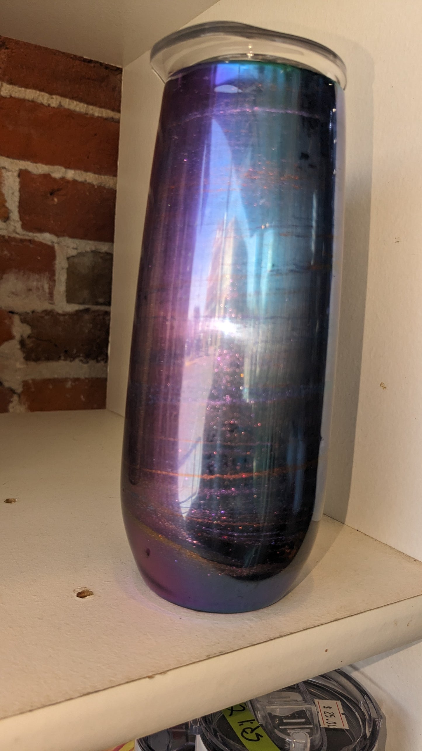 12 Oz Insulated Stainless Steel Wine Tumbler, Alcohol Ink, Purple, blue & Gold