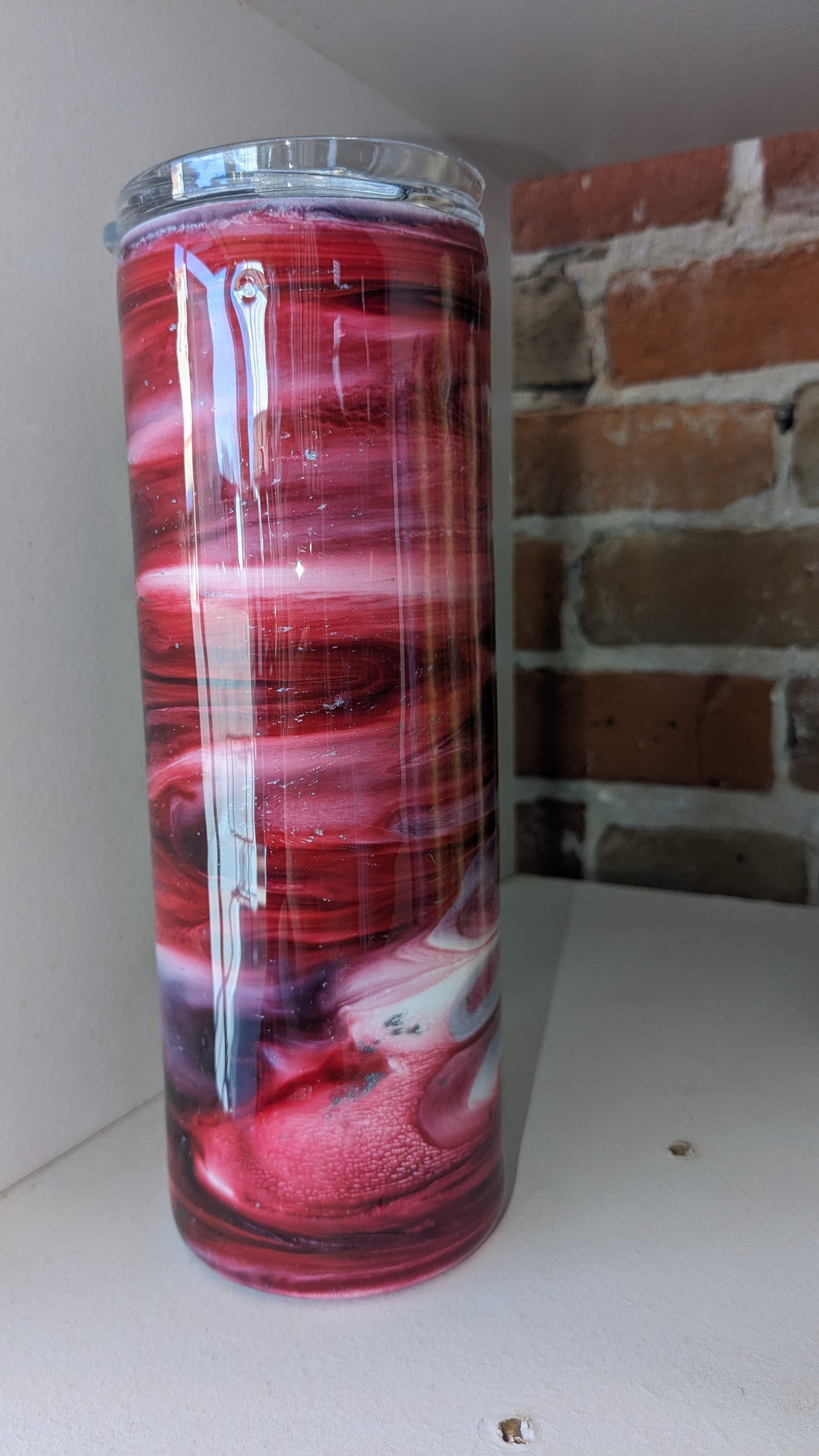 20 ounce insulated stainless steel alcohol ink art Tumbler Red, White, Grey