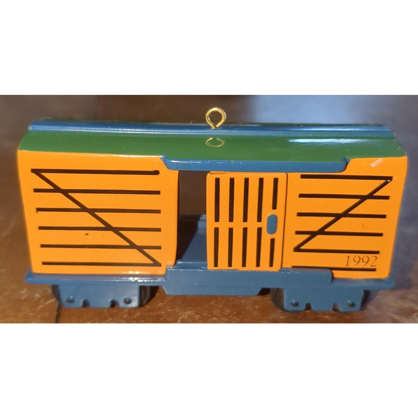 Vintage Hallmark Christmas Ornament Skyline Stock Train Car cast metal 1992